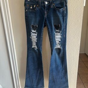 True Religion Joey Flare Jeans with heart patches #y2k #2000’s size 30: PA 5000